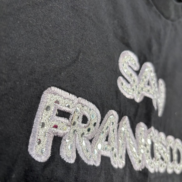 VTG San Francisco sequins bling tee Alstyle Black Sz M Grannycore Biker grunge‎ - Picture 6 of 8